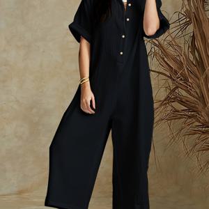 TEMU 여성용 루즈핏 반팔 셔츠 점프수트