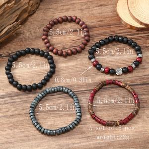 TEMU 새로운 레드 & 블랙 코코넛 쉘 눈꽃 비즈 액세서리 세트 5pcs, 스타일리시 우정 선물 팔찌