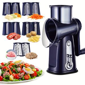 TEMU 1pc 5 in 1 로터리 치즈 강판 치즈 슈레더-라운드 슬라이서 야채 슬라이서 호두 그라인더 (강력 흡입 컵베이스 포함)