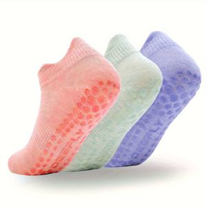 TEMU 여성용 요가 양말 3켤레, 미끄럼 방지, 통기성, 땀 흡수, 흡습성 양말