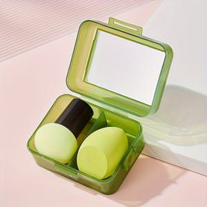 TEMU 2개입 뷰티 에그 & 머쉬룸 헤드 세트 박스 (거울 포함) - 물에 닿으면 부풀어오르는 부드러운 다기능 메이크업 어플리케이터, 습식/건식 모두 사용 가능, 휴대용 보관 케이스 포함, 전문가용 데일리 메이크업 도구