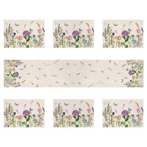 TEMU 7개 봄/여름 테이블 러너 세트 (플레이스매트 6개 포함). 튤립과 라벤더가 특징인 플로럴 디자인으로 계절 장식에 완벽합니다. 실내 및 실외 식탁 장식 모두 향상시키기에 이상적입니다.