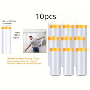 TEMU PVC 페인터 테이프 10개입, 높이 조절 및 접이식, 탈착식 뚜껑 포함, 멀티 사이즈 사전 접착 필름 종이 롤, 자동차 도장 및 집 꾸미기용
