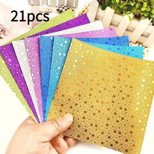 TEMU 21개 멀티컬러 골드 파우더 종이, 사랑의 다섯잎 별 패턴 라인스톤 브론징 글리터 종이 라인스톤 종이 오리기리, 오리기 리치 카드 종이 세트, 오리기, 미술 공예에 적합 - 최고의 종이 재료