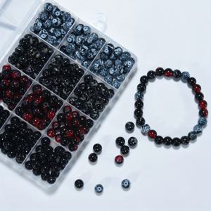 TEMU 친구 팔찌 목걸이 귀걸이용 8mm 블랙 글라스 비즈 주얼리 만들기 키트 박스