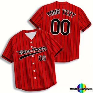 TEMU 크리에이티브 패턴 프린트와 버튼이 있는 맞춤형 남성 야구 저지. S-3XL 사이즈로 제공. 이름과 번호로 개인 맞춤 제작된 이 통기성 좋은 V넥 반팔 저지는 훈련 및 대회에 적합합니다.