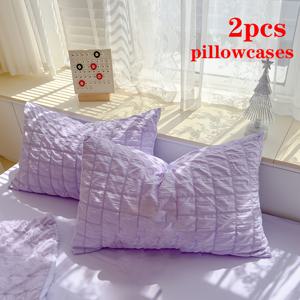 TEMU 솔리드 컬러 플리츠 버블 거즈 베개 커버 2개 세트 (48cm x 74cm, 베개 속통 제외). 100% 폴리에스터 원단으로 제작되어 피부에 부드럽고 편안하며 세탁기 사용 가능. 침실, 거실 등에 적합합니다.