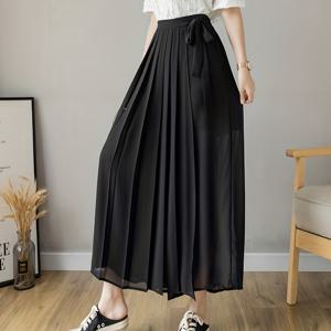 TEMU 여성용 시크 와이드 레그 팬츠 - 논스트레치 구조 소재, 우아한 오피스부터 파티까지의 여성용 바지, 봄/여름 데일리 & 포멀룩, 플리트 디자인, 가벼운 소재, 패션 하의, 여장 패션