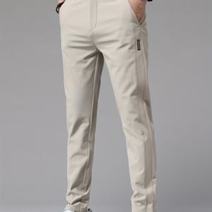 TEMU 남성용 고신축 캐주얼 팬츠 - 통기성 좋은 여름용 아이슬리키 섬유, 레귤러 핏 단색, 세탁기 사용 가능 일상 편안함, 유연한 디자인, 매끄러운 질감