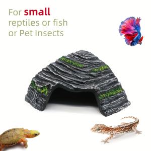TEMU 1개 소형 레진 암석 동굴 장식 - 은신처, 등반 및 햇볕 쬐기 플랫폼 | 파충류 테라리움, 어항용 | 소형 뱀, 도마뱀, 거북이, 미니 양서류 및 애완 곤충에 적합