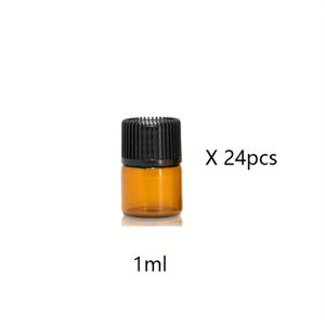 TEMU 24개 1ml 2ml 3ml 5ml 호박색 샘플 병, 유리 에센셜 오일 병, 블랙 스크류 캡 포함, 여행용 에센셜 오일 및 향수 바이알 병