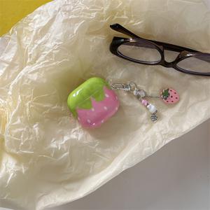 TEMU IMD 귀여운 핑크색과 초록색 딸기 이어폰 보호 커버 딸기 목걸이 포함 for airpods Pro 2 케이스/for AirPods Pro 케이스/for AirPods 4 케이스/for AirPods 3 케이스/for AirPods 2 케이스