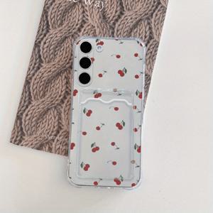 TEMU 폰 케이스: 그린 리프 체리 패턴 사진 및 카드 홀더 폰 케이스, S22 S23 S24 A26 A36 A56 A42 A52 A72 A73 A33 A70 A25 S25 S21 5G S22 5G S24 S23 울트라 호환, 충격 방지 내구성 보호 커버, 패셔너블 스타일, 소프트 풀바디 보호 케이스