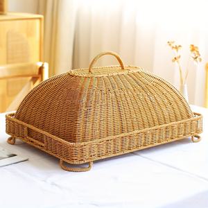 TEMU 북유럽 스타일 인조 라탄 우븐 밀폐형 방진 수납 트레이, 초대형 직사각형 모기장 뚜껑 포함 트레이, 가정, 정원, 파티, 피크닉 및 곤충 방지 보관용, 비식품용