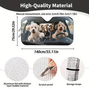 TEMU 1pc 재미있는 자동차 선샤인 2가지 크기에서 선택할 수 있습니다, 휴일 선물 선택 자동차 윈드시ールド 선샤인, 자동차 내부에서 차가운 상태를 유지하고 나이를 막아줍니다, 4개의 흡입 컵으로 쉬운 설치, 접이식으로 쉬운 보관, 재미있는 여름 선물