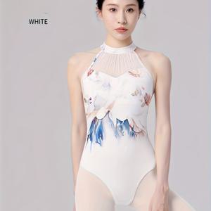 TEMU 새로운 여성용 스트랩 발레 연습복 레오타드, 성인용 유화 프린트 기초 연습용 보디 셰이핑 레오타드, 하이컷 체조 레오타드