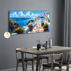 TEMU 2D 평면, 아에게아 바다의 아름다운 풍경, 50x100cm, 20x40인치, 액자 포함, 침실·회의실·레스토랑 등 실내 벽 장식용, 독특한 캔버스 그림, 파티 선물, HD 프린팅, 2D 플랫