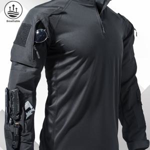 TEMU 남성용 아웃도어 스포츠 개구리 수트 티셔츠, 내구성 좋고 통기성 있는 멀티 포켓 긴소매 상의, 통근 훈련 하이킹 캠핑 사냥 작업복용 (액세서리 미포함)