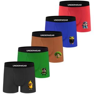 TEMU 남아용 믹스 크리에이티브 과일 프린트 복서 쇼츠 5개 세트 | 폴리에스터 95% 스판덱스 5% | 부드럽고 편안한 흡습성 통기성 스트레치 하프 플라이 오픈 아동용 여름 활동복 및 데일리용 속옷