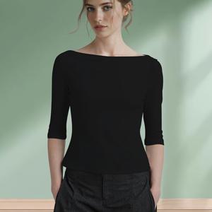 TEMU 여성용 보트넥 미디엄 슬리브 탑 - 오프숄더 반팔 디자인, 심플한 티셔츠, 출퇴근복 및 캐주얼웨어용