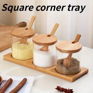 TEMU 3개/세트 투명 유리 스파이스 병 (뚜껑+스푼+트레이 포함) | 방진 및 방습 주방 필수품 | 소금, 설탕, 크림파우더, 커피, 스파이스용 범용 보관 용기