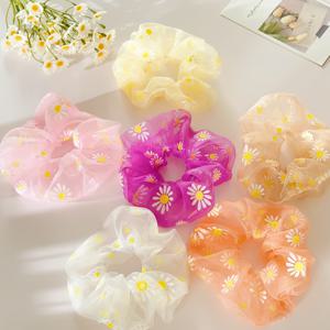 TEMU 여성용 달콤하고 우아한 데이지 프린트 스타일 멀티컬러 메쉬 대형 스크런치 6개 세트, 생동감 있고 아름다운 색상 매칭, 머리 뒤쪽 포니테일 및 번 헤어스타일용 디자인 액세서리, 일상용, 파티용, 여행용 헤어 액세서리로 적합