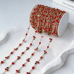 TEMU 1미터/39.37인치 구리 체인 - 드롭 코팅 체리 장식, 고급스럽고 세련된 귀여운 디자인, DIY 핸드메이드 목걸이, 팔찌 및 액세서리 제작용