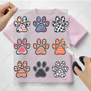 TEMU 2D 평면, 9개/세트, 2D 프린팅, 귀여운 벡터 만화 발바닥 자국 패턴, 비닐 열프레스 패치, 화이트 잉크 다리미 열전사, 열전사 스티커, 패치 스티커, 다리미 스티커, 의류, 티셔츠, 마스크, 백팩 등 DIY용, 내구성 및 세탁 가능, 파티 장식, 휴일 선물 및 포장용