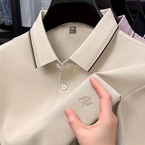 TEMU 중년 남성용 여름 반팔 티셔츠, 대조 라펠, 루즈핏 셔츠, 캐주얼 솔리드 컬러 탑