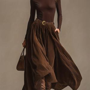 TEMU 니안니안 여성용 패셔너블하고 우아한 빈티지 하이넥 티셔츠 & 코듀로이 숏 스커트 세트