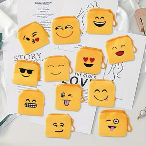 TEMU 귀여운 지퍼 지갑 12개 세트 - 디자인: 해피, 하트, 러브, 소프트 플러시 코인 파우치 키체인 포함, 세탁기 사용 가능한 소형 여성용 코인 파우치, 생일 파티 선물, 일상용 - 밝은 노란색, 사랑스러운 지갑