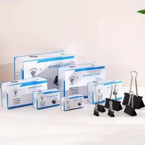 TEMU 144개 검정색 접이식 클립, 학교 사용에 적합, 긴 꼬리, 큰 사이즈 특징, 문서, 시험지 및 학생 프로젝트에 적합, 상자 포장