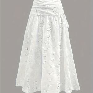 TEMU 여름 여성 레트로 단색 할로우 아웃 리본 A라인 스커트