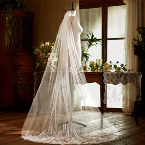 TEMU 플로럴 레이스 아플리케 빗집게 포함 신부 베일, 부드러운 튤 신부 머리 장식 1단, 2025년 신부 결혼 액세서리