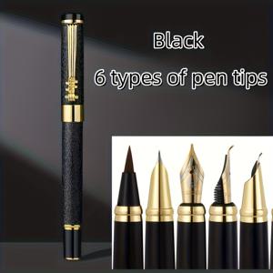 TEMU 메탈 럭셔리 펜 세트 (펜 1개, 교체용 니브 세트 5개) 6가지 니브 타입, 캘리그라피 연습용 펜 세트