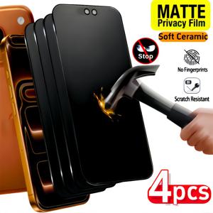 TEMU 매트 프라이バシー 화면 보호필름 4개 세트, 아이폰 17 Pro Max/17/16 Pro Max/16 Pro/16 Plus/16/15 Pro Max/14 Pro Max/13/12/11용 세라믹 소프트 필름, 지문 방지, 스크래치 방지, 9H 경도, 몰래보기 방지, 간편한 설치, 반투명 마감, 고품질 무광