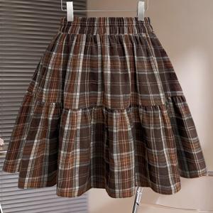 TEMU 플러스 사이즈 - 플러스 사이즈 - 여성 빈티지 체크 캐주얼 다용도 이중 레이어 패치워크 헤비 레이어 케이크 스커트, 플리츠 숏 스커트, 사계절용, 플러스 사이즈