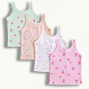 TEMU 여아용 귀엽고 사랑스러운 꽃무늬 하트와 별 프린트 캐미솔 속옷 4개 세트
