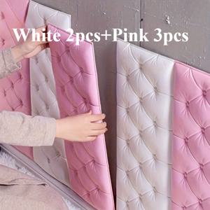 TEMU 5개 3D 자가 점착 벽 패널, 부드러운 충돌 방지 침대 헤드보드 패드, 침실 및 거실에 적합한 필앤스틱 - 화이트 표면