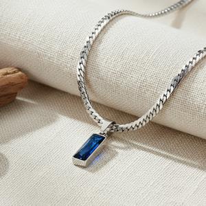 TEMU 클로리 첸의 패셔너블한 블루 사각 펜던트 316L 스테인리스 스틸 목걸이 | 쿠바 체인, 로브스터 걸쇠, 선물 및 데일리 착용에 이상적, 1개
