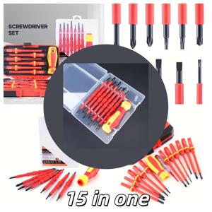 TEMU 15인 1세트, 드라이버, 전기 가정용 도구 세트, 직각 십자 자석 드라이버 헤드, 내구성 강철 소재, 전기 기술자 및 DIY 수리에 적합