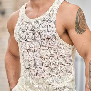 TEMU 남성용 캐주얼 텍스처 패브릭 조끼, 일상 및 휴가용, 여름에 이상적. 엠보싱 및 자카드 패브릭 남성용 숏 조끼