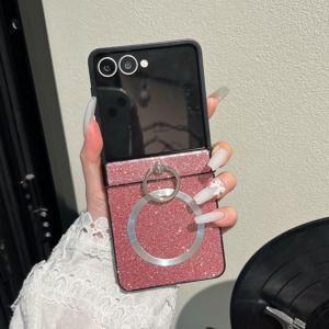 TEMU 폰 케이스: 라이트 럭셔리 글리터 마그네틱 링 홀더 휴대폰 케이스, 삼성 Z 플립 7/ Z 플립 7 FE/ Z 플립 6/ Z 플립 5/ Z 플립 4/ Z 플립 3/ W24 플립용 접이식 케이스