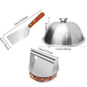 TEMU 햄버거 패티 압착 세트 (내열 손잡이 포함) – 강력한 스테인리스 스틸 햄버거 패티 메이커, 그릴용 갈비뼈 및 뚜껑. 육류 제품, 샌드위치 및 모든 종류의 육류에 적합. 사용하기 쉬우며 편리함 | 주방 가제트