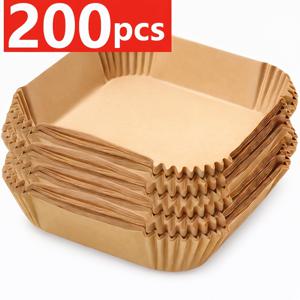 TEMU 50/100/200장 사각형 무표백 논스틱 에어프라이어 베이킹 페이퍼, 일회용 베이킹 팬 라이너, 사전 절단 고강도 베이킹 페이퍼, 내열성 스플래시 가드 디자인, 에어프라이어, 오븐, 프라이팬, 그릴, 감자튀김용