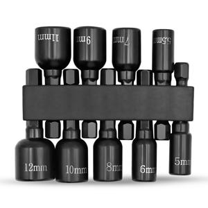 TEMU 새로운 샤크 마그네틱 너트 드라이버 9종 세트, 1/4인치 육각 생크 미터법 육각 소켓 드릴 비트 포함, 메탈 블랙 척 어댑터, 조립 불필요, 충전식 아닌 전원 모드, 사이즈 5mm~12mm