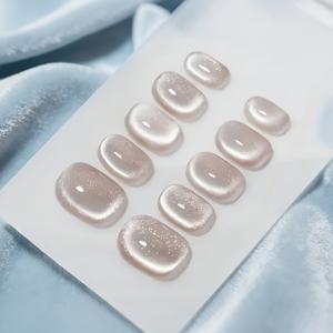 TEMU 10개입 순수 수제 숏 스퀘어 라운드 프레스온 네일, 누드 핑크 사이드 라이트 착용 가능 네일, 쉽게 매치, 액세서리 포함: 네일 파일, 젤리 글루