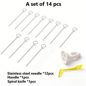 TEMU 14피스 세트 회오리 감자 슬라이서 - 내구성 강한 스테인리스 스틸 수동 감자 슬라이서, 인체공학적 손잡이, 다목적 주방 및 바베큐 도구, 감자, 고구마, 채소에 적합 - 식품 안전, 세척 쉬운 디자인, 가정 및 상업용으로 이상적