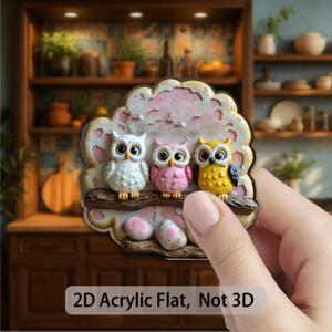 TEMU 3.15인치의 장난기 넘치는 2D 플랫 아크릴 냉장고 자석입니다. 손으로 그린 올빼미 세 쌍이 활짝 열린 가지에 앉아 있는 장면이 특징입니다. 표현력이 풍부한 얼굴과 매력적인 페인팅된 돌이 눈에 띕니다. 자연 애호가, 방에 이상적인 제품입니다.