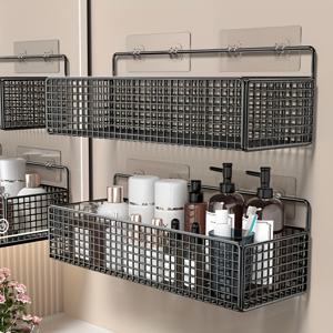 TEMU 무드릴 벽걸이 금속 욕실 선반 - 러스틱 모던 그리드 디자인 걸이 수납 바구니, 녹방지 코팅 단조 철제 선반, 타월, 화장품, 화장지용 - 간편 설치, 공간절약형 욕실용